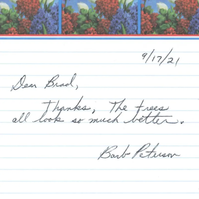 Handwritten Testimonial Note from Barb