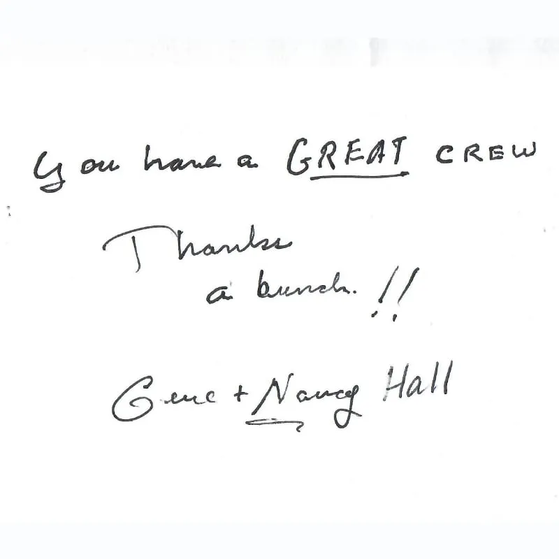 Handwritten Testimonial Note: "Great Crew"