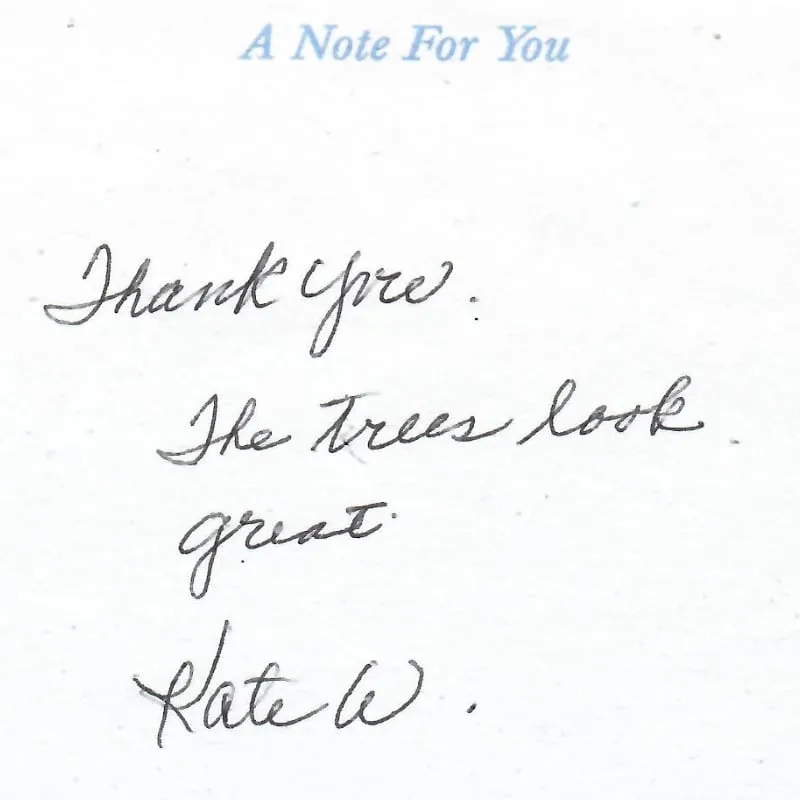 Handwritten Testimonial Note: "Looks Great"