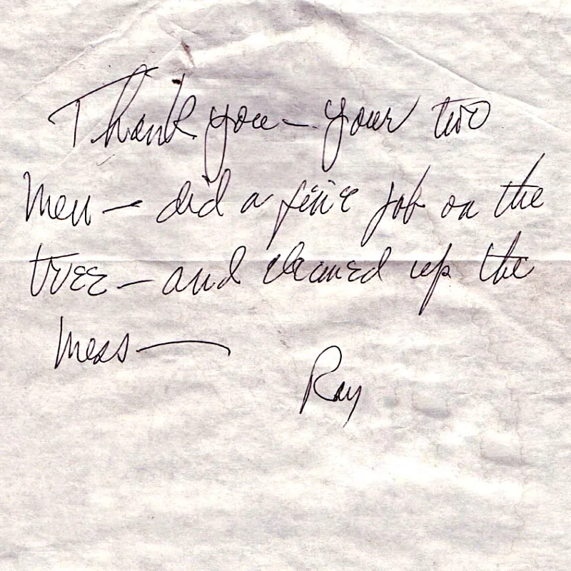 Handwritten Testimonial Note from Ray