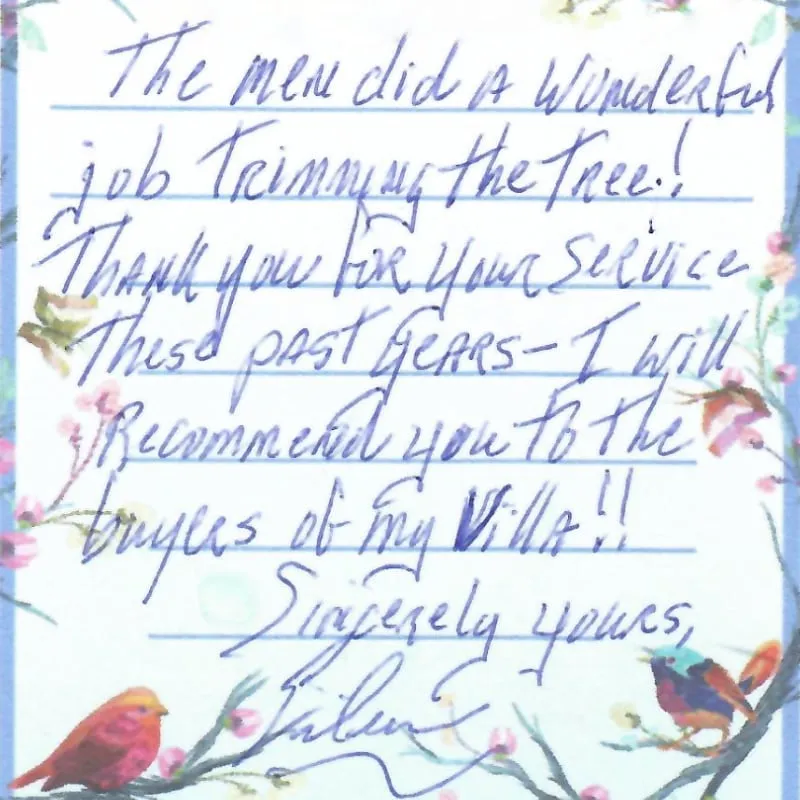 Handwritten Testimonial Note: "Wonderful"